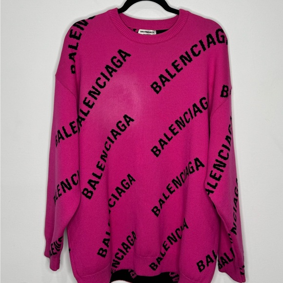 Balenciaga Logo Wool Blend Sweater Pink Black Women’s XL - Picture 1 of 6